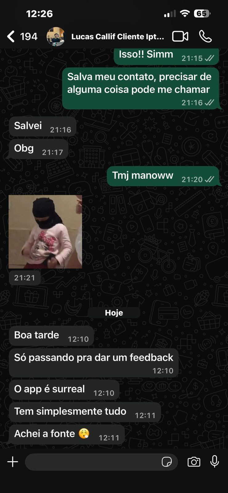 Print de feedback no WhatsApp